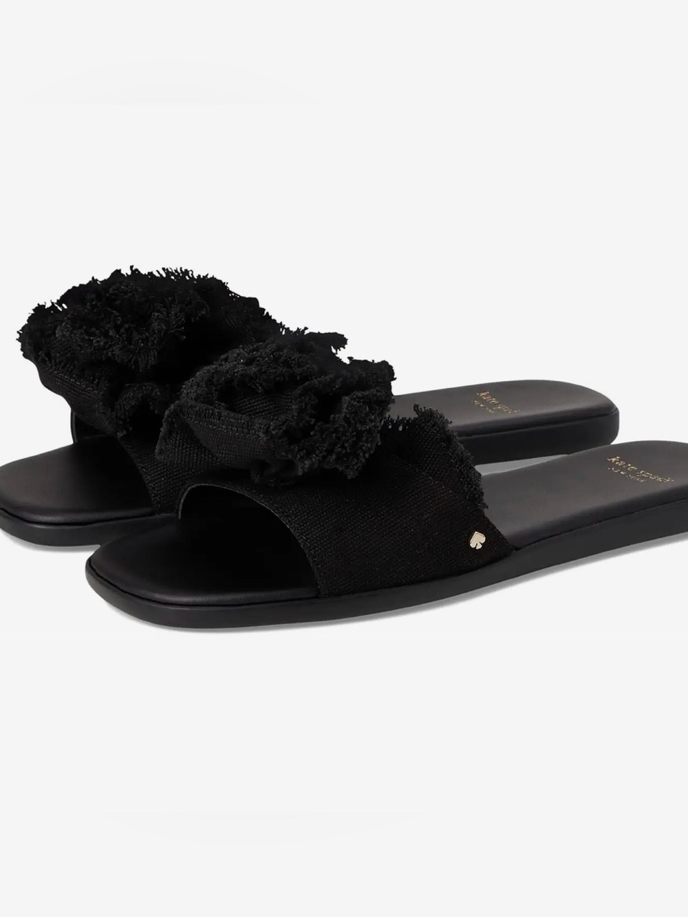 kate spade Black Floral Fabric Bow Slide Sandals